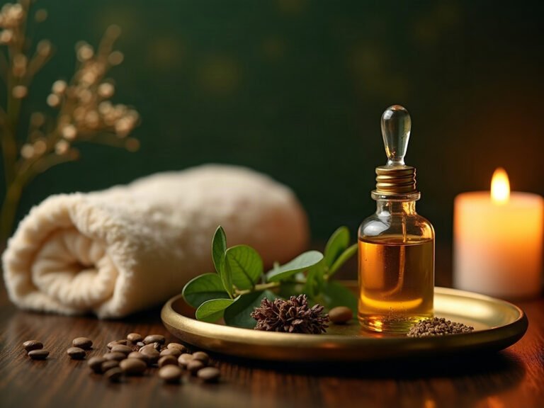 Nasya ájurvédikus orrterápia — gyógynövényes olaj cseppentővel, réz tálcán — Chandra Ayurveda Budapest